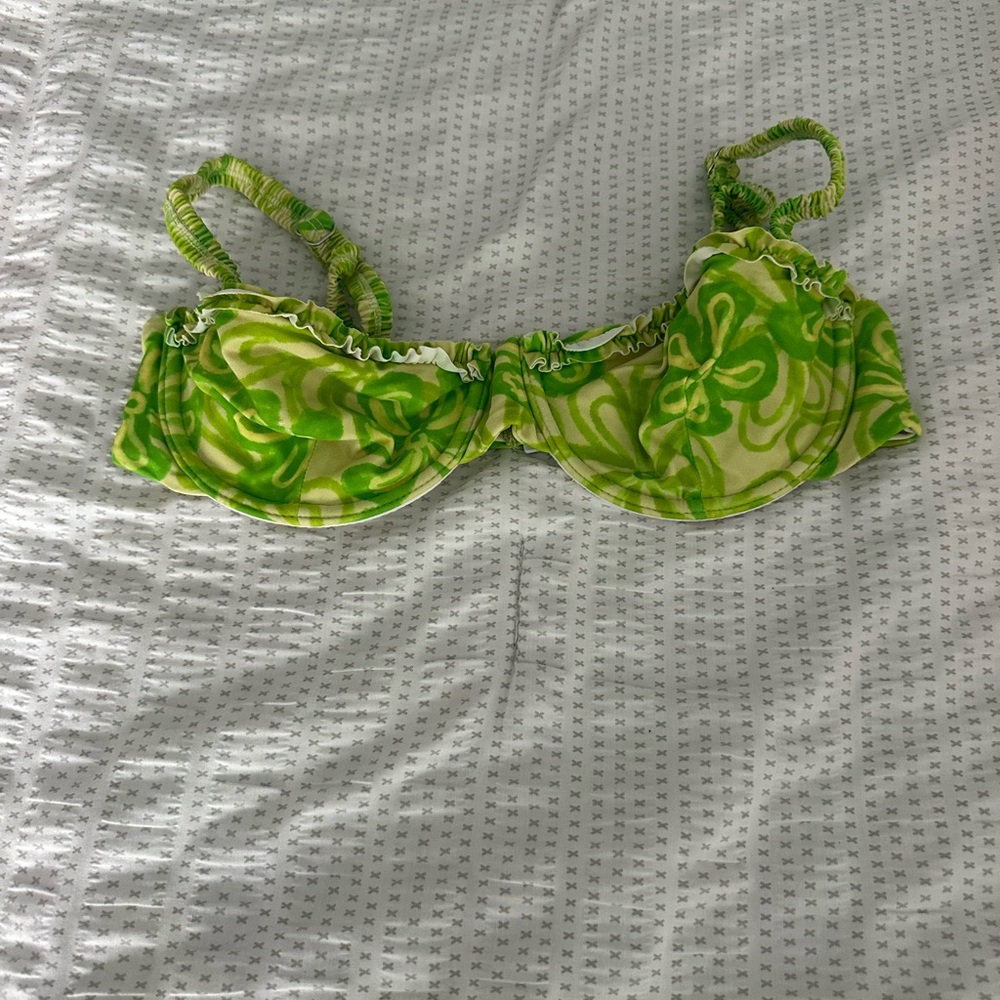 Green Floral Patterned Bikini Top M